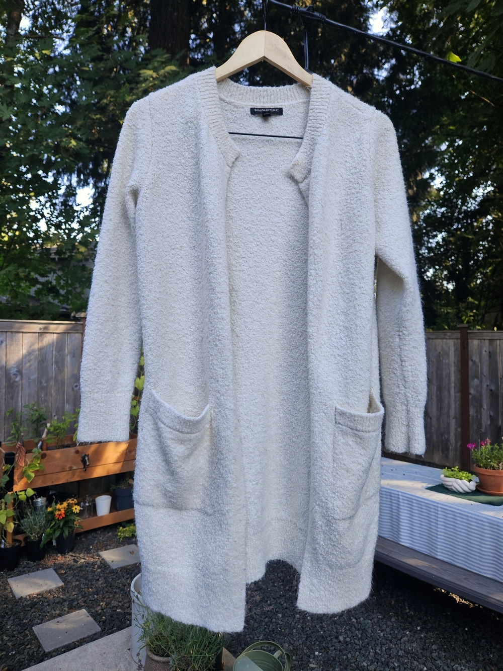 Banana Republic Cream Bouclé Open-Front Cardigan